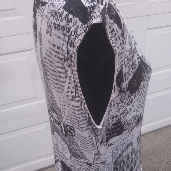 Danaili Black White Newspaper Paris Print Dress Size XL - Picture 8 of 10